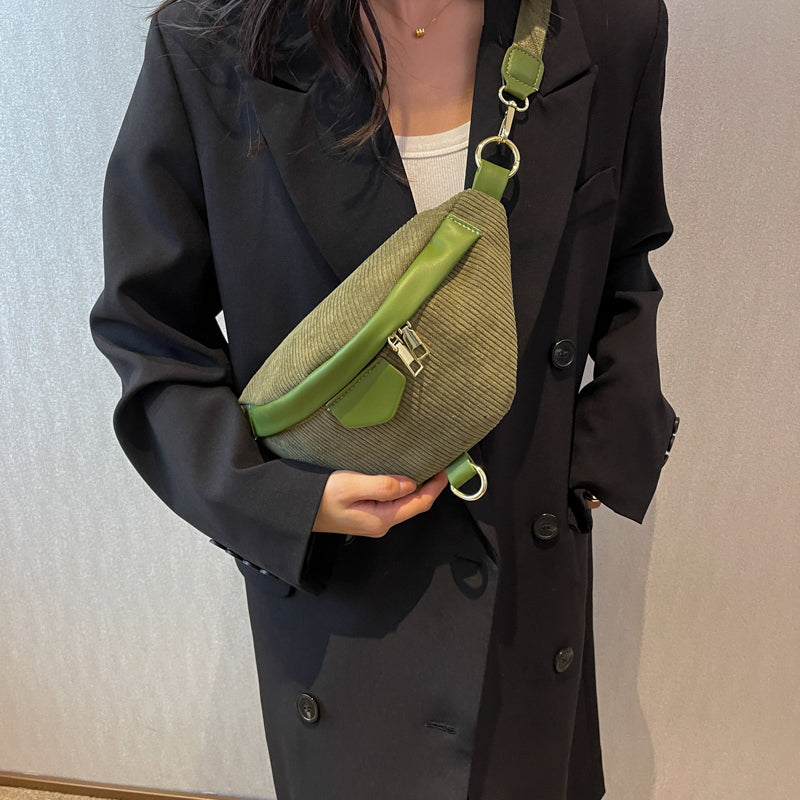 Belt Bag Corduroy with Faux Leather Trim and Removable Strap