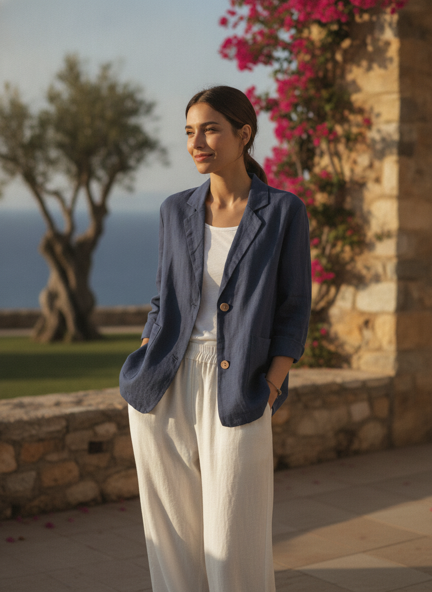Blazer Linen Classic with Notched Lapel and Patch Pockets