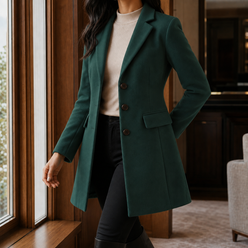 Coat Wool Blend Tailored Fitted Flared with Notched Lapels
