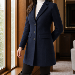 Coat Wool Blend Tailored Fitted Flared with Notched Lapels