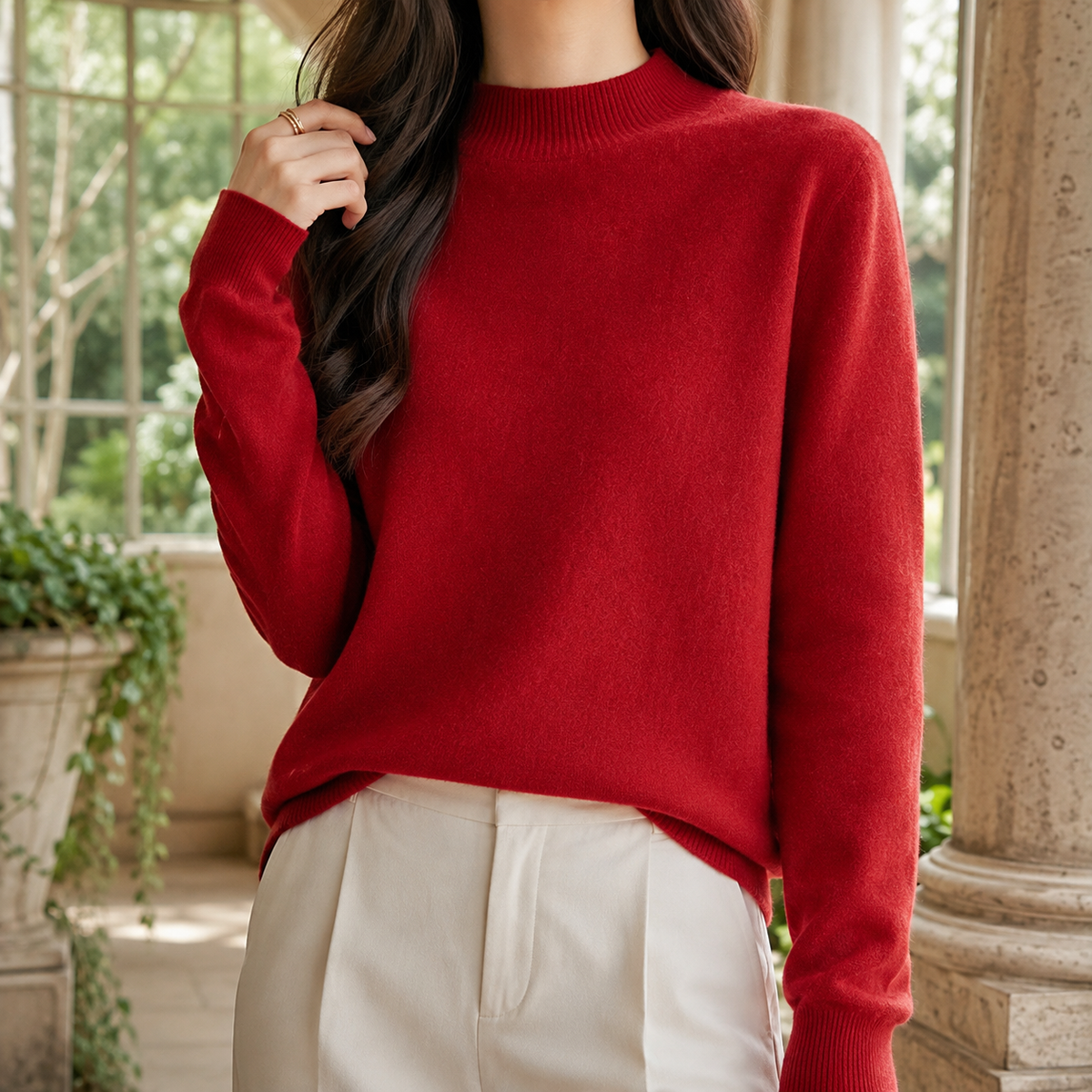 Soft Knit-Blend Mock Neck Jumper