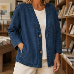 Jacket Washed Cotton Collarless with Two-Button Front