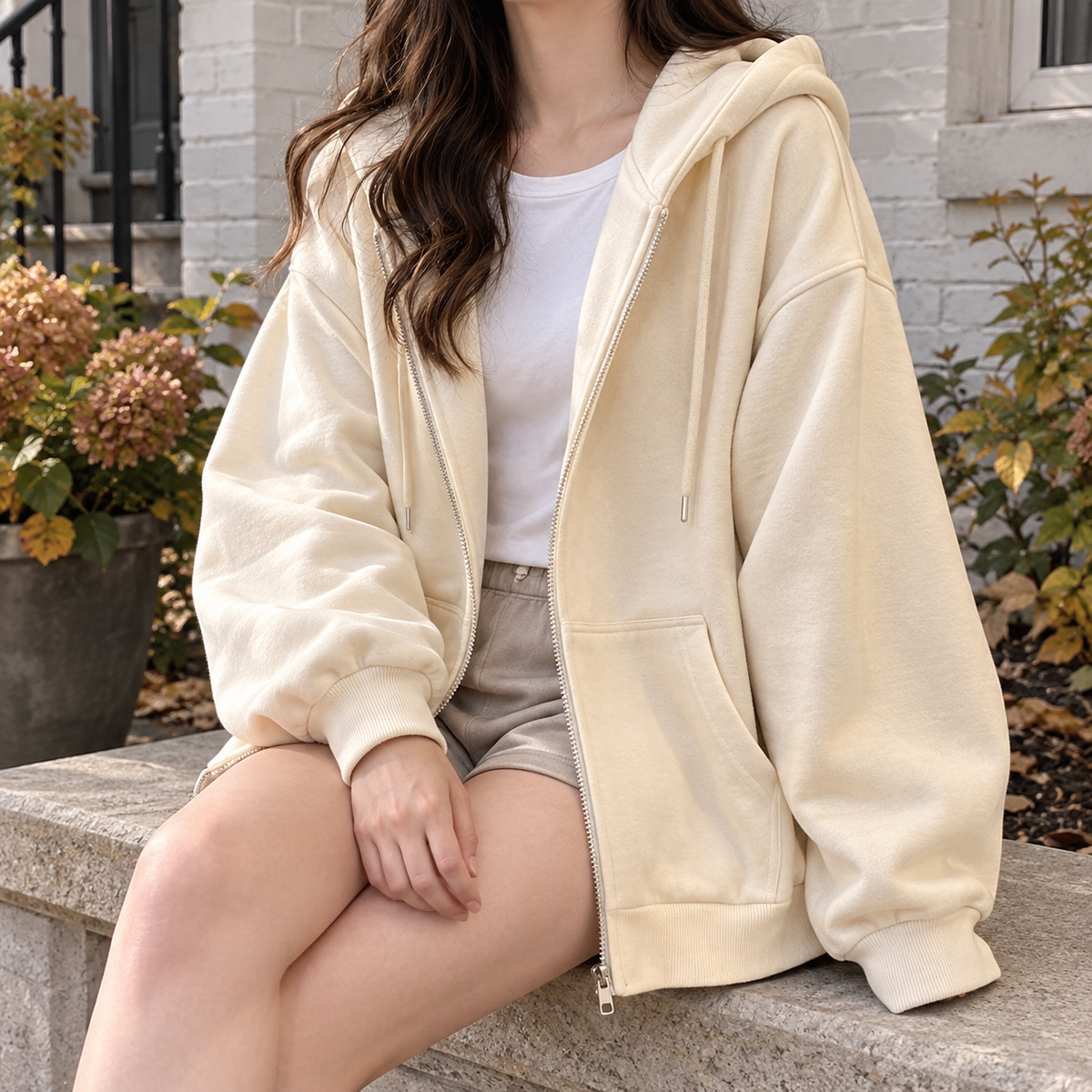 Relaxed Zip Hoodie with Dropped Shoulders