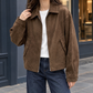 Jacket Faux Suede Hip-Length with Silver-Tone Zip Front