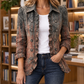 Vintage Jacket Polyester Desert-Wash Print with Ruffled Open Front