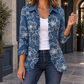 Floral Jacket Polyester Double-Breasted Fitted with Ruffled Hem