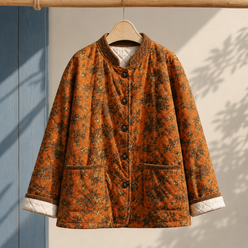 Jacket Cotton-Linen Blend Floral Print with Diamond Quilting