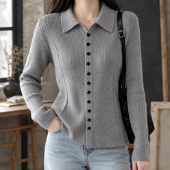 Ribbed Knit-Blend Fitted Cardigan