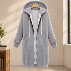 Overcoat Polyester Longline with Drawcord Hood and Full Zip