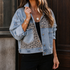 Denim Jacket Animal-Print Patchwork Relaxed with Metal Buttons