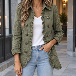 Ruffle Jacket Polyester A-Line with Cascading Ruffle Trim