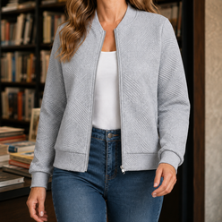 Bomber Jacket Polyester with Raised Geometric Texture and Full Zip