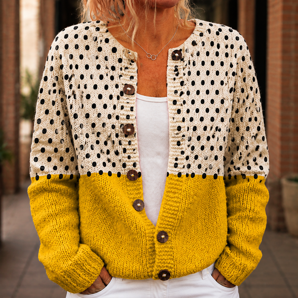 Colourblock Round Neck Cardigan