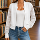 Crochet Sleeve Jacket Polyester Bomber with Metal Zip and Banded Hem