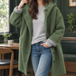 Hooded Coat Wool Blend Relaxed Longline with Button Front
