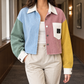 Jacket Corduroy Colourblock Cropped Boxy with Snap Front