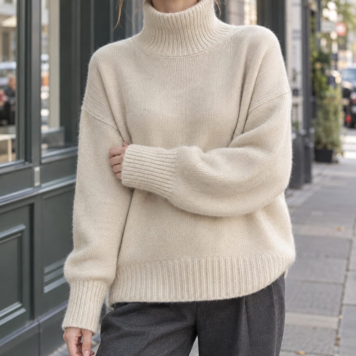 Relaxed Roll Neck Jumper with Generous Sleeves