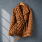 Quilted Jacket Polyester Diamond Quilted with Shawl Collar and Belt