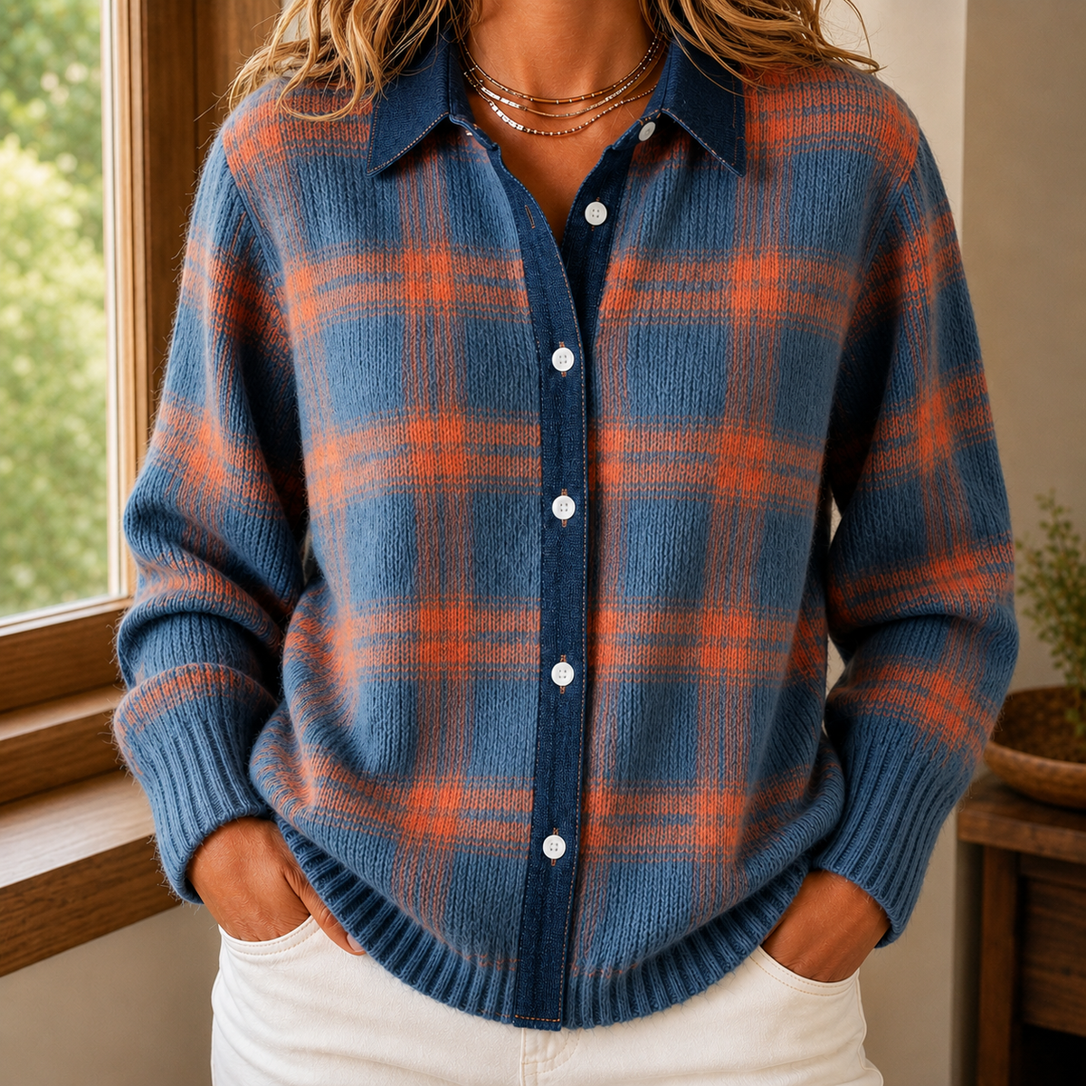 Plaid Knit Cardigan