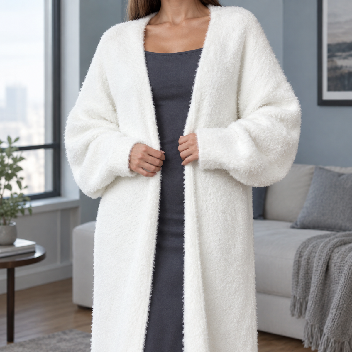 Plush Knit Open-Front Cardigan