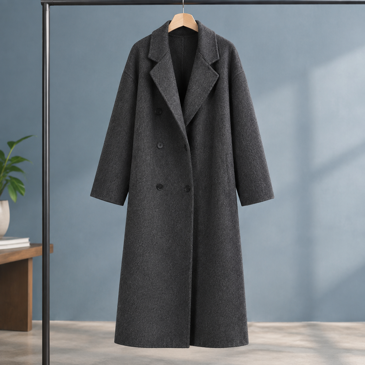 Coat Wool Blend Cashmere-Feel Double-Breasted Relaxed Longline