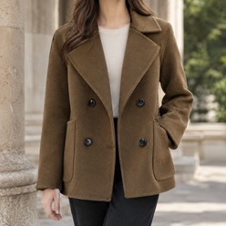 Jacket Polyester Double-Breasted Short Relaxed with Patch Pockets