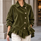 Jacket Polyester with Asymmetric Ruffle Hem and Button Front