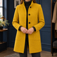 Coat Polyester Knee-Length with Narrow Stand Collar and Three Buttons