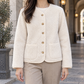 Fleece Jacket Textured with Asymmetric Button Front and Patch Pockets