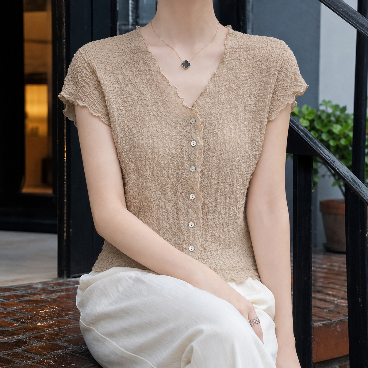 Slim Pleated Cardigan