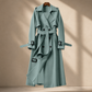 Overcoat Polyester Longline with Wide Lapels, Tie Belt and Cuff Straps