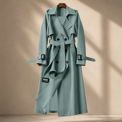 Overcoat Polyester Longline with Wide Lapels, Tie Belt and Cuff Straps