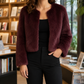 Jacket Polyester Plush Textured Cropped with Collarless Open Front