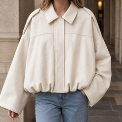 Jacket Faux Suede Cropped with Pointed Lapel Collar and Cape Sleeves