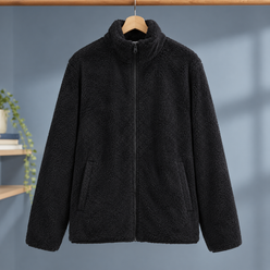 Zip Jacket Polyester Plush Straight Fit with Slanted Hand Pockets