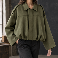 Bomber Jacket Polyester Oversized Batwing with Concealed Zip