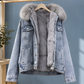 Denim Jacket Hooded with Plush Lining and Four Front Pockets