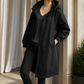 Hooded Overcoat Polyester Sweeping Longline with Angled Pockets