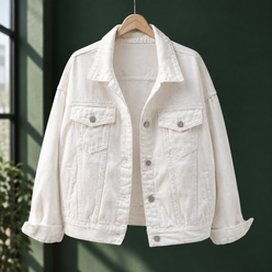 Denim Jacket Cotton Blend Relaxed with Four Pockets and Turned Cuffs