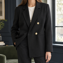 Blazer Polyester Double-Breasted with Notched Lapels and Gold Buttons