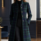 Coat Polyester Plaid Longline Flared with Stand Collar and Buttons