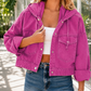 Hooded Jacket Washed Cotton Blend with Studded Front and Drawstring