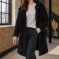Hooded Coat Cotton Blend Loose Knee-Length with Broad Lapels
