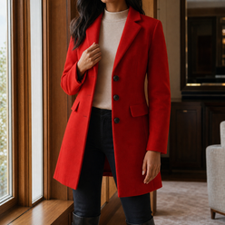 Coat Wool Blend Tailored Fitted Flared with Notched Lapels