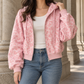 Zip Jacket Polyester Leopard Print Cropped with Drawcord Hood
