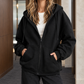Woven-Blend Relaxed Zip Hoodie