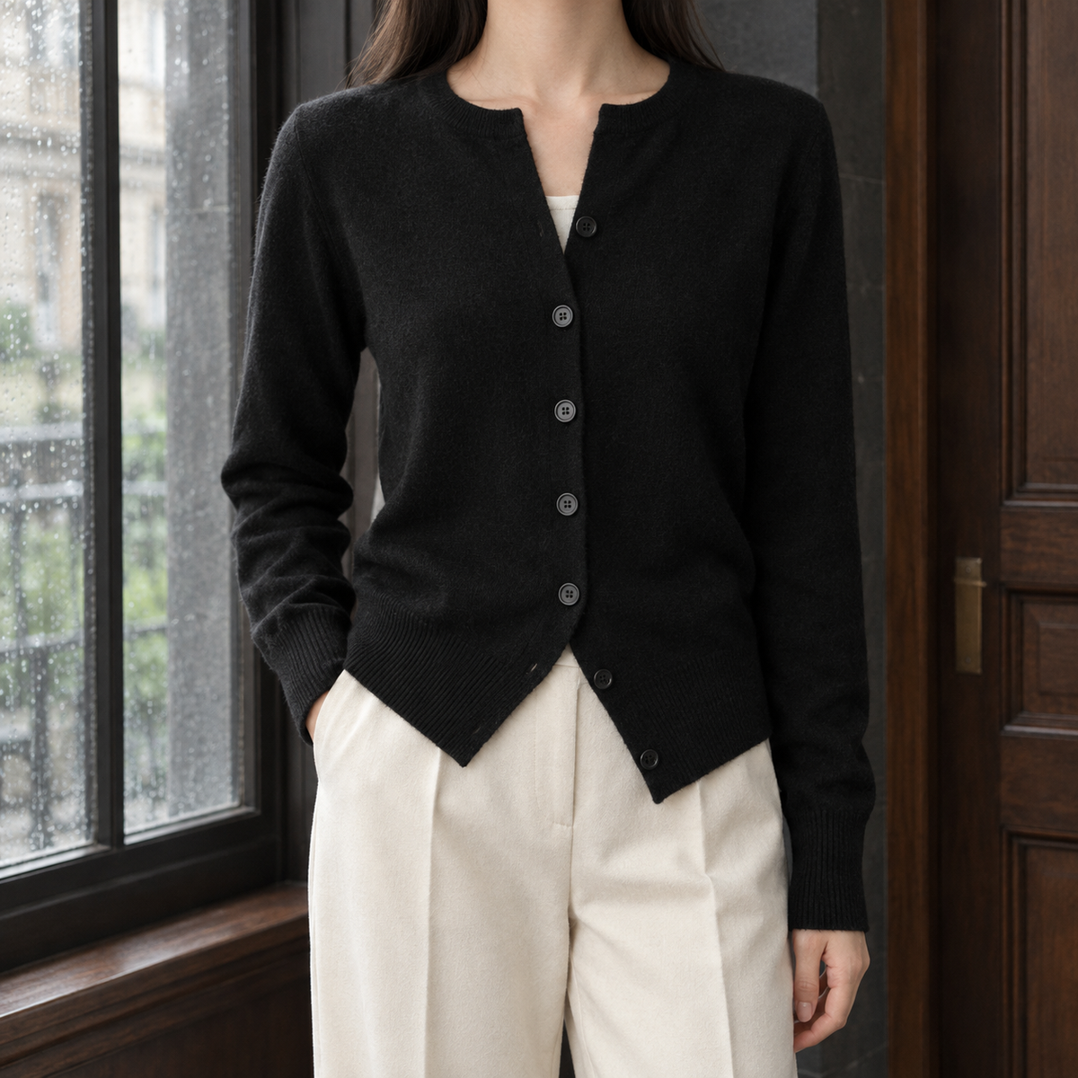 Fine Knit Button-Front Cardigan, Hip Length