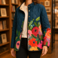 Jacket Polyester Floral Print Quilted with Padded Stand Collar