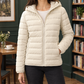 Puffer Jacket Cashmere-Feel with Hood, Down Filling and Full Zip