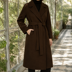 Overcoat Wool Blend Belted Longline with Classic Notched Lapels